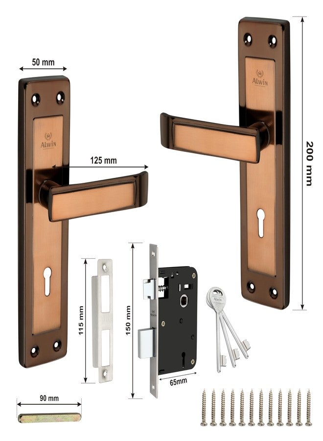Alwin Mortise Door Lock Handle Set, 20 cm, 6-Lever Locking, Black n Gold Finish - Image 2